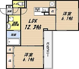 HILL COURT 水無瀬 2LDKの間取図画像