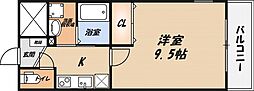 プライムコート南松原 1Kの間取図画像