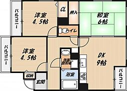 サニーパーク春日 3DKの間取図画像