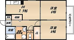 ドミール津之江 2DKの間取図画像