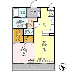 リビングタウン鍵山C 1LDKの間取図画像