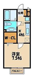 バンブーボックス 1Kの間取図画像