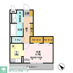 コリーヌオッツ 1Kの間取図画像