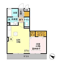 カルチェB 1LDKの間取図画像