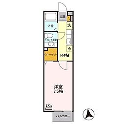 クレセール 1Kの間取図画像