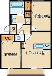 コリーヌオッツ 2LDKの間取図画像