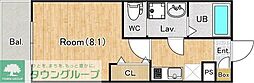 ジーメゾン狭山祗園シエル 1Kの間取図画像