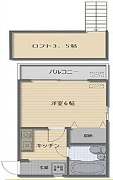 ハウスM1 ワンルームの間取図画像
