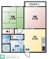 パステル六軒町B 2DKの間取図画像