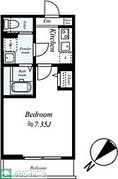 川越市野田町2丁目アパート 1Kの間取図画像