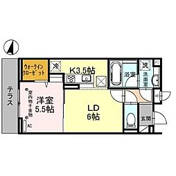 ONARIGOTEN-D 1LDKの間取図画像