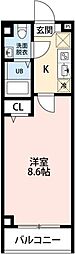ヒルズ東町 1Kの間取図画像