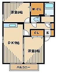 グランドゥールC館 2DKの間取図画像