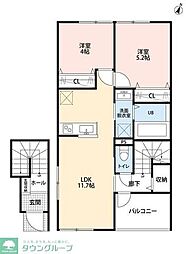 川越市岸町3丁目アパート 2LDKの間取図画像