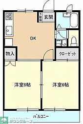 カーサソレイユ 2DKの間取図画像