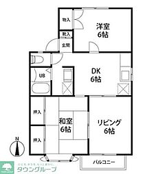 メンバーズタウンかすみC棟 3DKの間取図画像