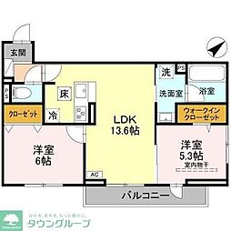 坂戸市関間4丁目アパート 2LDKの間取図画像