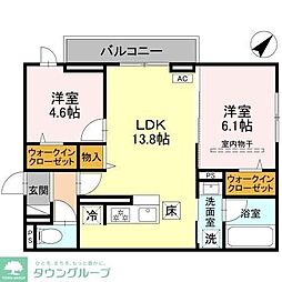 坂戸市関間4丁目アパート 2LDKの間取図画像