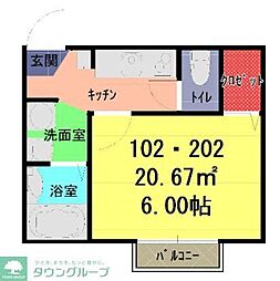 川越市霞ケ関北3丁目アパート 1Kの間取図画像