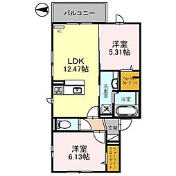 D-room若園 2LDKの間取図画像