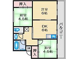 メゾン東茨木 3DKの間取図画像