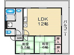 富士ハイツ 2LDKの間取図画像