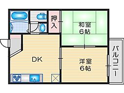 リバーサイドハイツ 2DKの間取図画像