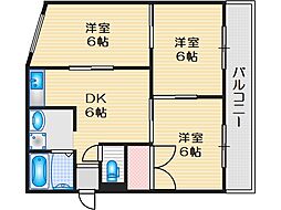フルネスパート1 3DKの間取図画像
