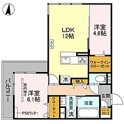 茨木市西田中町アパート 2LDKの間取図画像