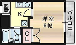 万葉ハイツ水無瀬 1Kの間取図画像