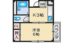 ハイツ寿里庵 1Kの間取図画像