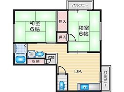 ハイツ南桜ケ丘 2DKの間取図画像