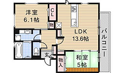 サンファミーユ 2LDKの間取図画像