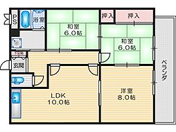 高垣ハイツ 2LDKの間取図画像