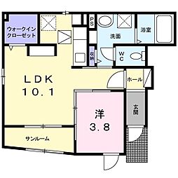 リアーレ丑寅 1LDKの間取図画像
