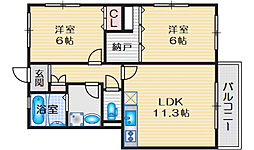 パルモア茨木 2LDKの間取図画像