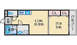 フジパレスタカシロ2番館 1LDKの間取図画像