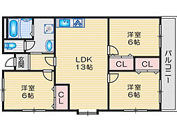 エザンス南茨木 3LDKの間取図画像