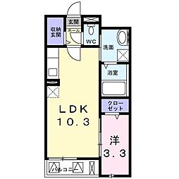 プランドール高槻 1LDKの間取図画像