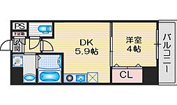 プレステージ3城北 1DKの間取図画像