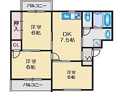 プラスコート南耳原 3DKの間取図画像