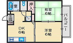 芥川シティハイツ 2DKの間取図画像