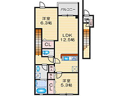 シエスタ千里丘 1LDKの間取図画像