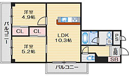 山崎マンション16高槻芥川 2LDKの間取図画像
