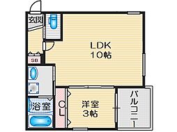 ボヌール千里丘 1LDKの間取図画像