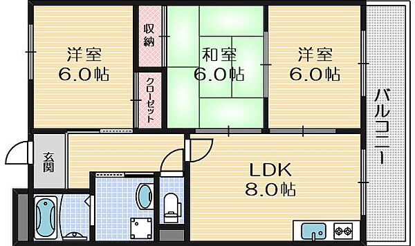 ハイツサニーサイド ｜大阪府茨木市玉瀬町(賃貸マンション3LDK・2階・58.00㎡)の写真 その2