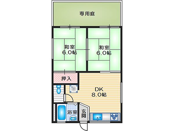 ジャスミンハイツ ｜大阪府高槻市別所新町(賃貸アパート2DK・1階・38.00㎡)の写真 その2