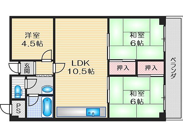 大阪府茨木市中村町(賃貸マンション3LDK・3階・56.70㎡)の写真 その2