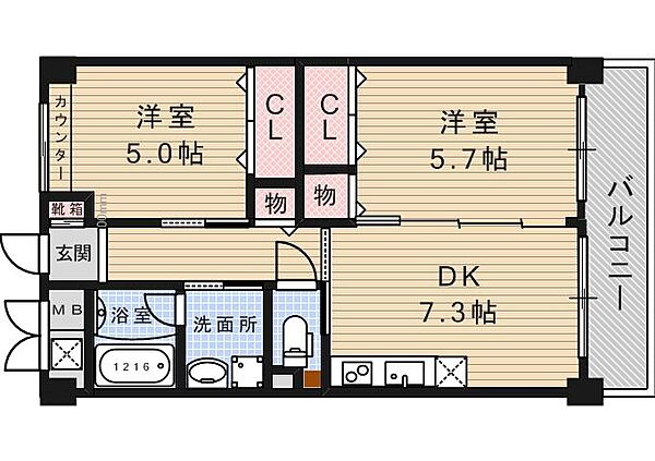 バレーロード辻子 ｜大阪府高槻市辻子2丁目(賃貸マンション2DK・3階・47.84㎡)の写真 その2