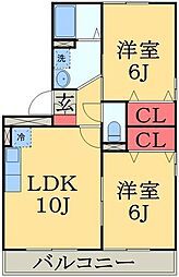 I.S.若葉B 2LDKの間取図画像